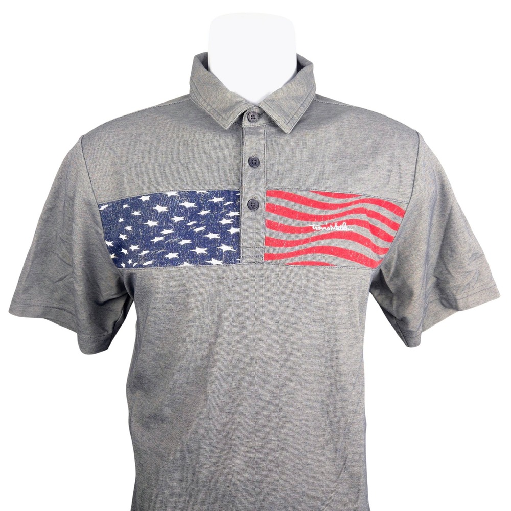 TravisMathew Mens Gray‎ American Flag Stars Stripes Golf Polo Shirt Medium M